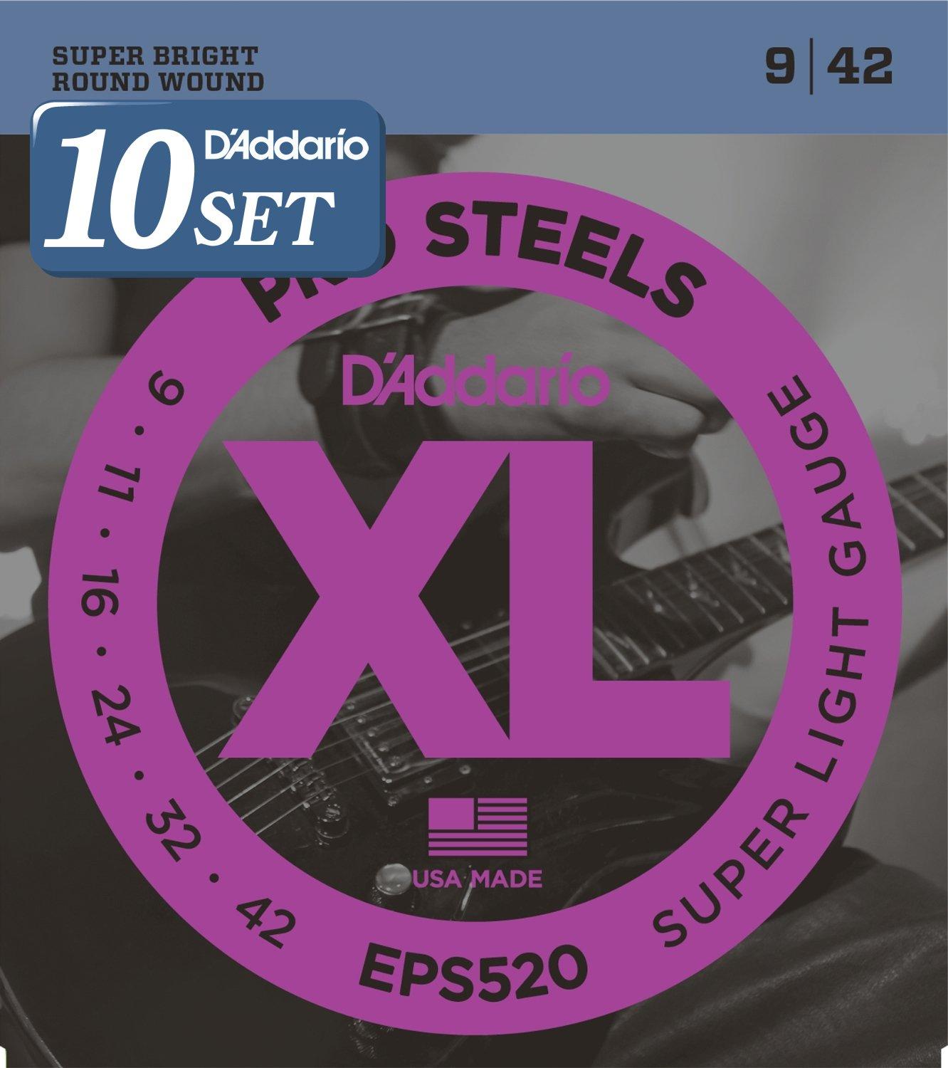 Pro Steel Super Light Electric Guitar D Addario Strings, .009-.042, EPS520, 10-Pack
Pro Steel Super Light Electric Guitar D Addario Strings, .009-.042, EPS520, 10-Pack