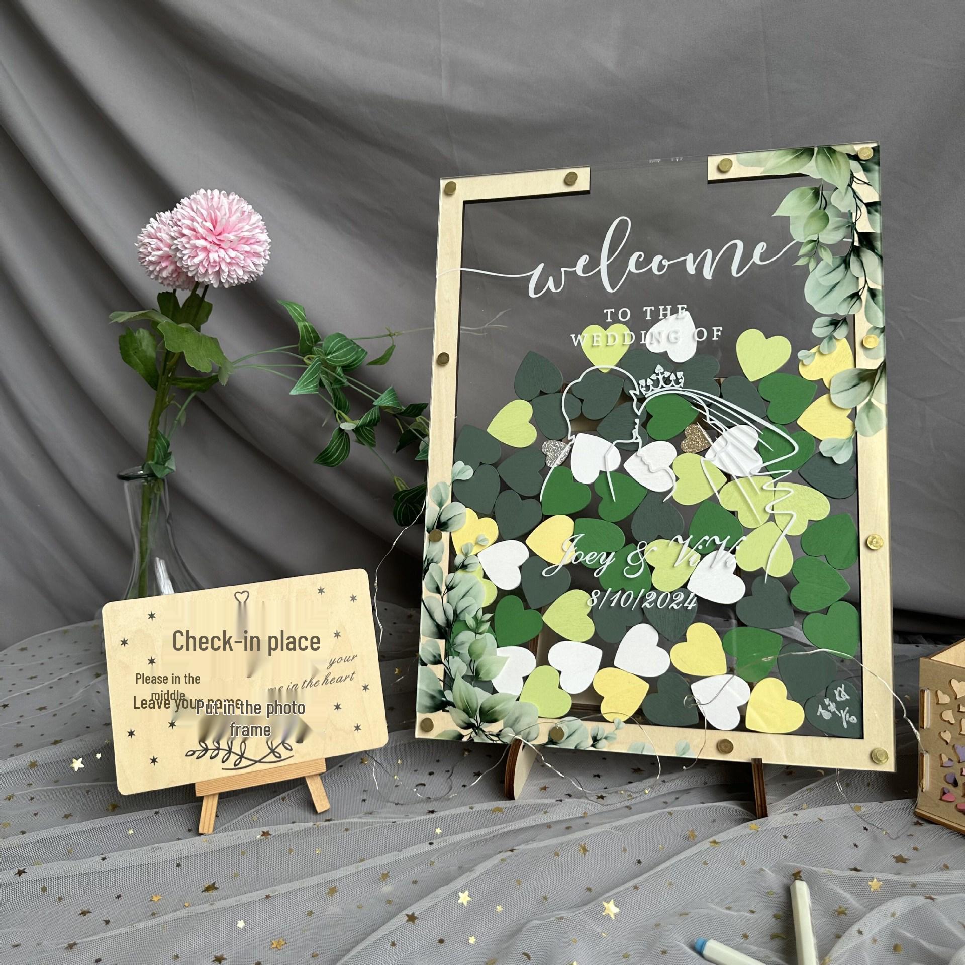 Forest Style Green Guest Signature Board: Creative Chinese Wedding Signing Decoration Mini Frame 3.5cm, holds ~45 hearts
Forest Style Green Guest Signature Board: Creative Chinese Wedding Signing Decoration Mini Frame 3.5cm, holds ~45 hearts
