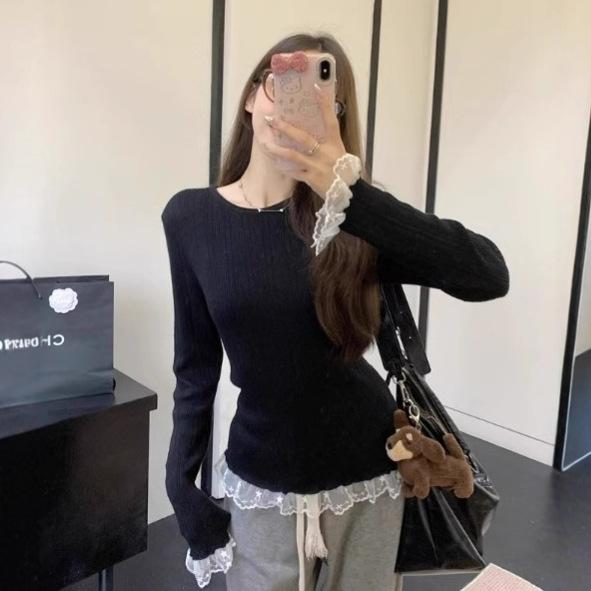 Gentle wind long-sleeved crew neck gray knitted sweater women s autumn and winter new lace splicing slim-fit bottoming shirt top one size fits all чорний
Gentle wind long-sleeved crew neck gray knitted sweater women s autumn and winter new lace splicing slim-fit bottoming shirt top one size fits all чорний