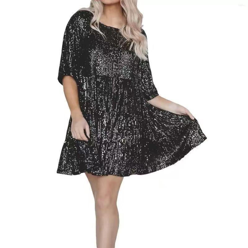 Fashion Style New Arrival Fashionable Sequins Half Sleeve round Neck Frill Loose Dress Sequined Loose Dress Black XL
Fashion Style New Arrival Fashionable Sequins Half Sleeve round Neck Frill Loose Dress Sequined Loose Dress Black XL