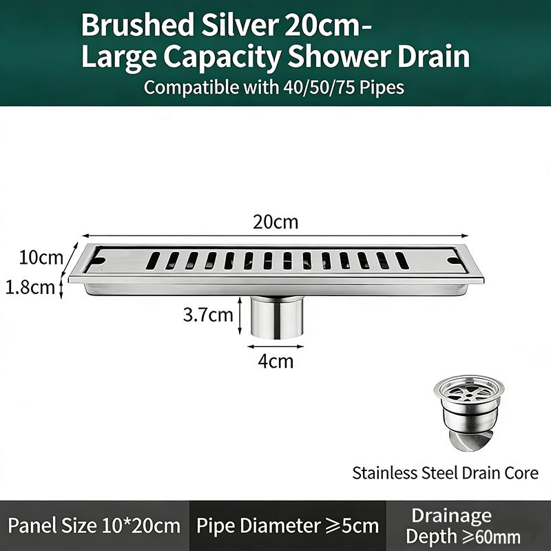 20-30Cm Stainless Steel Linear Shower Floor Drain With Anti Odor Design And Detachable Square Strainer Cover Bathroom Drain 20CM срібний
20-30Cm Stainless Steel Linear Shower Floor Drain With Anti Odor Design And Detachable Square Strainer Cover Bathroom Drain 20CM срібний
