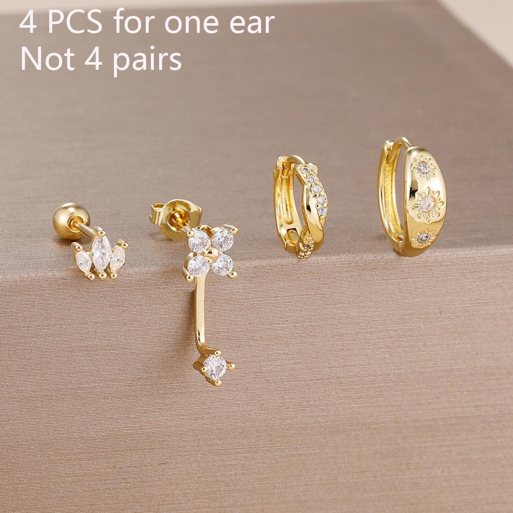 4PCS Fashion Stainless Steel Zirconia Star Huggie Hoop Earrings Set for Women Curious Pendant Flower Ear Stud Piercing Jewelry
4PCS Fashion Stainless Steel Zirconia Star Huggie Hoop Earrings Set for Women Curious Pendant Flower Ear Stud Piercing Jewelry