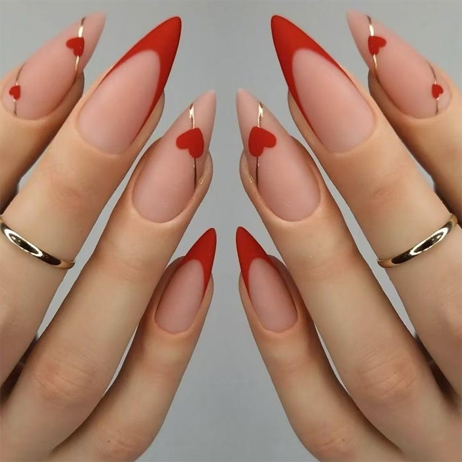 Red French Almond Heart Nails with Gold Edge - Medium-Long Fake Manicure Set Black Jelly Gel (Shein platform)
Red French Almond Heart Nails with Gold Edge - Medium-Long Fake Manicure Set Black Jelly Gel (Shein platform)