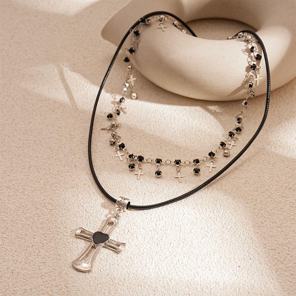 Black Rhinestone Cross Pendant Choker Necklace Gothic Double Layer Necklace Decoration 2pcs/set
Black Rhinestone Cross Pendant Choker Necklace Gothic Double Layer Necklace Decoration 2pcs/set