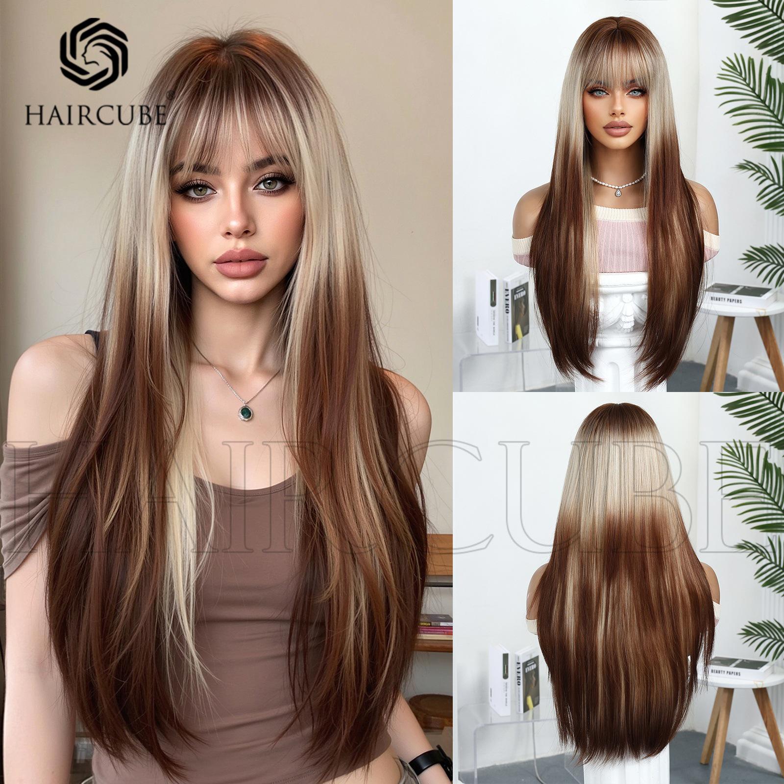 Siam Color Wig: Straight Hair with Full Bangs, Curly Layers, Brown Dual-Tone, Natural Look
Siam Color Wig: Straight Hair with Full Bangs, Curly Layers, Brown Dual-Tone, Natural Look
