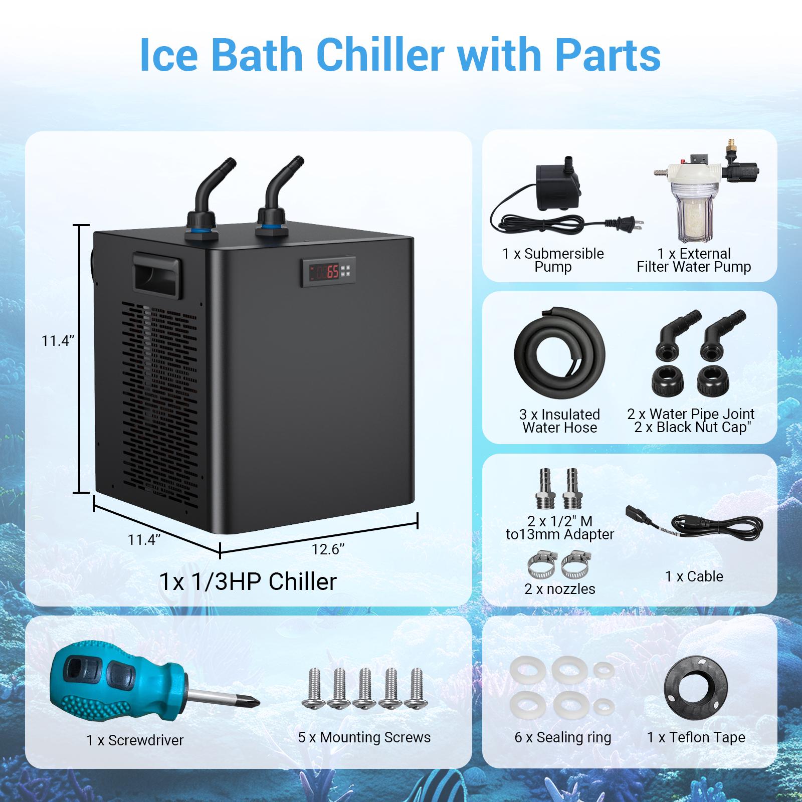 Ice Bath Water Chiller for Cold Plunge Tubs, 1/3 HP Cold Plunge Chiller Built-in Filter & Pump for Ice Bath Cold Therapy Recover
Ice Bath Water Chiller for Cold Plunge Tubs, 1/3 HP Cold Plunge Chiller Built-in Filter & Pump for Ice Bath Cold Therapy Recover