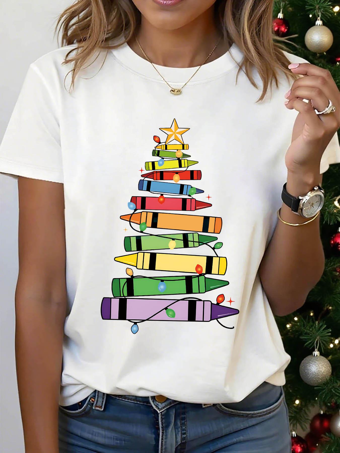 Crayon Christmas Tree Graphic Print T-shirt, Short Sleeve Crew Neck Casual Top for Summer & Spring, Women s Clothing 5XL різнокольоровий
Crayon Christmas Tree Graphic Print T-shirt, Short Sleeve Crew Neck Casual Top for Summer & Spring, Women s Clothing 5XL різнокольоровий
