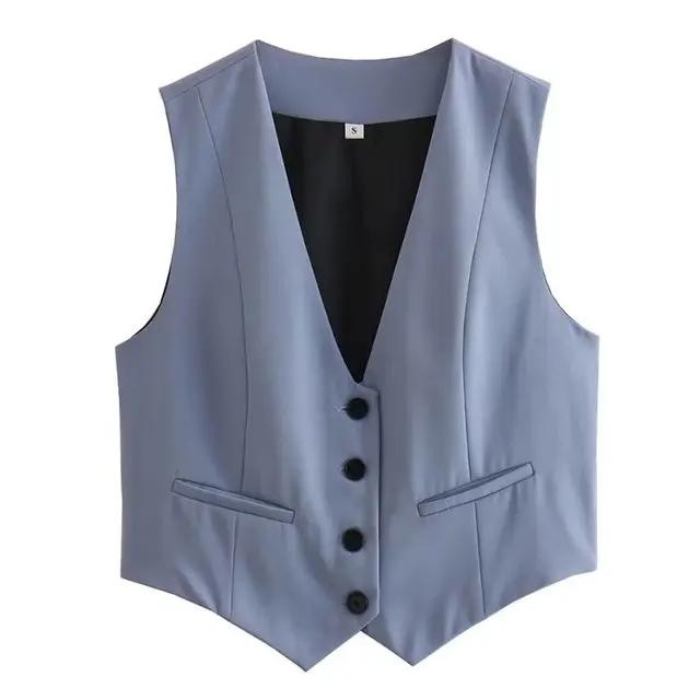 Spring Summer Vest for Women Elegant Fashion V-Neck Sleeveless Short Waistcoat Tops Single-Breasted Slim Vest Y2K Streetwear L синій
Spring Summer Vest for Women Elegant Fashion V-Neck Sleeveless Short Waistcoat Tops Single-Breasted Slim Vest Y2K Streetwear L синій