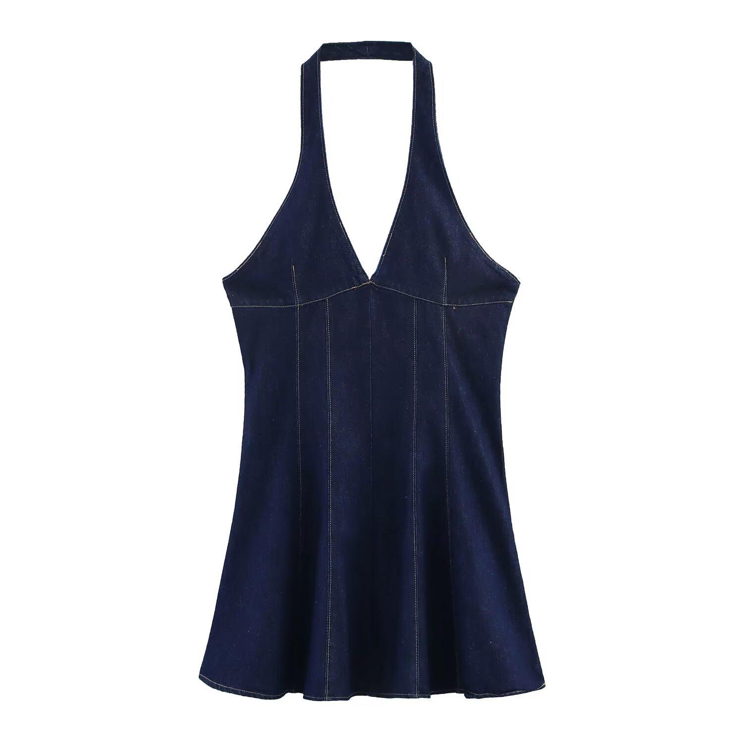 European & American Style Sexy Deep V-Neck Halter Denim Dress - Slim Fit Short Skirt for Women Small темно-синий
European & American Style Sexy Deep V-Neck Halter Denim Dress - Slim Fit Short Skirt for Women Small темно-синий