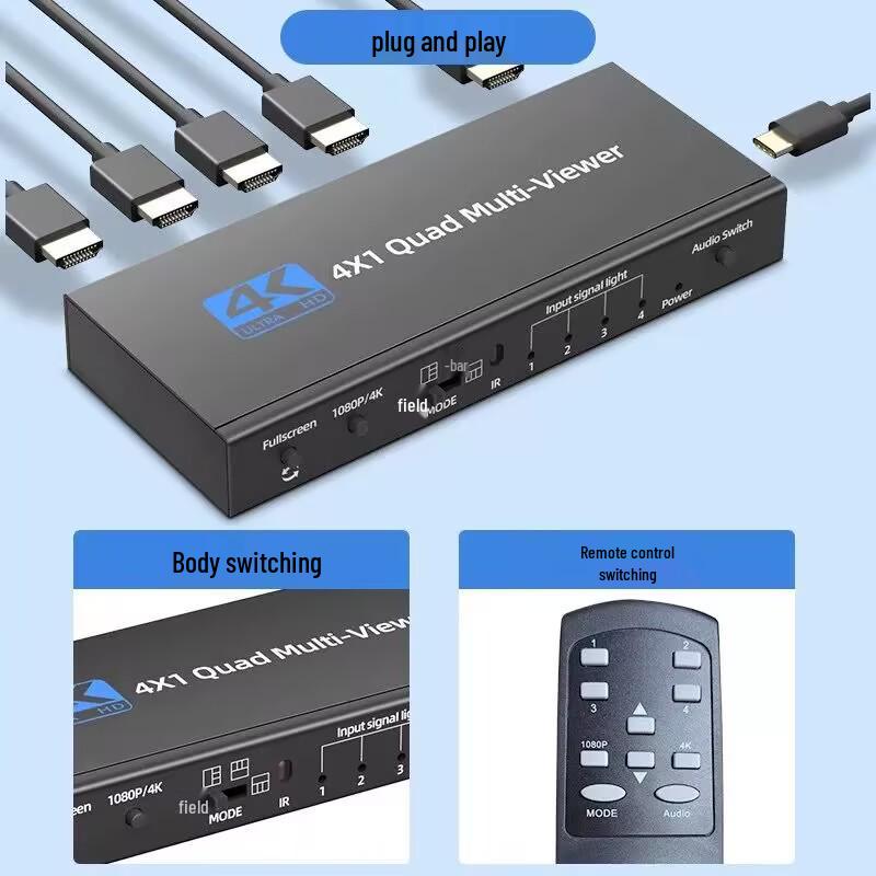 4-in-1 HDMI Splitter & Seamless Switcher for Gaming & Mining
4-in-1 HDMI Splitter & Seamless Switcher for Gaming & Mining