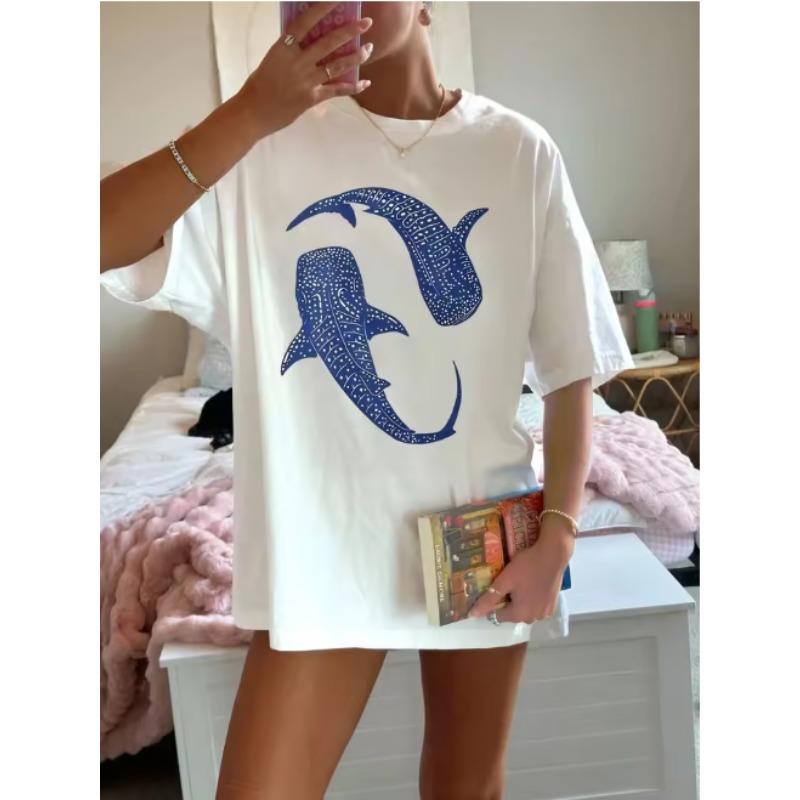 Blue Whale Shark Simple Printing TShirts Women Summer Tops Comfortable ONeck T Shirt Fashion Casual Women Clothes Popular S
Blue Whale Shark Simple Printing TShirts Women Summer Tops Comfortable ONeck T Shirt Fashion Casual Women Clothes Popular S