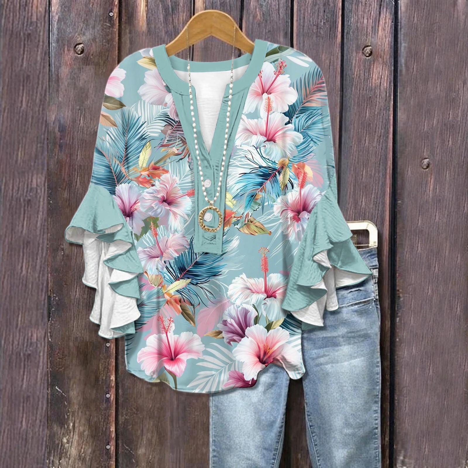 Літні топи для жінок Милі блузки з V-подібним вирізом та рукавом 3/4 Топ з квітковим принтом Повсякденні сорочки XXL
Літні топи для жінок Милі блузки з V-подібним вирізом та рукавом 3/4 Топ з квітковим принтом Повсякденні сорочки XXL