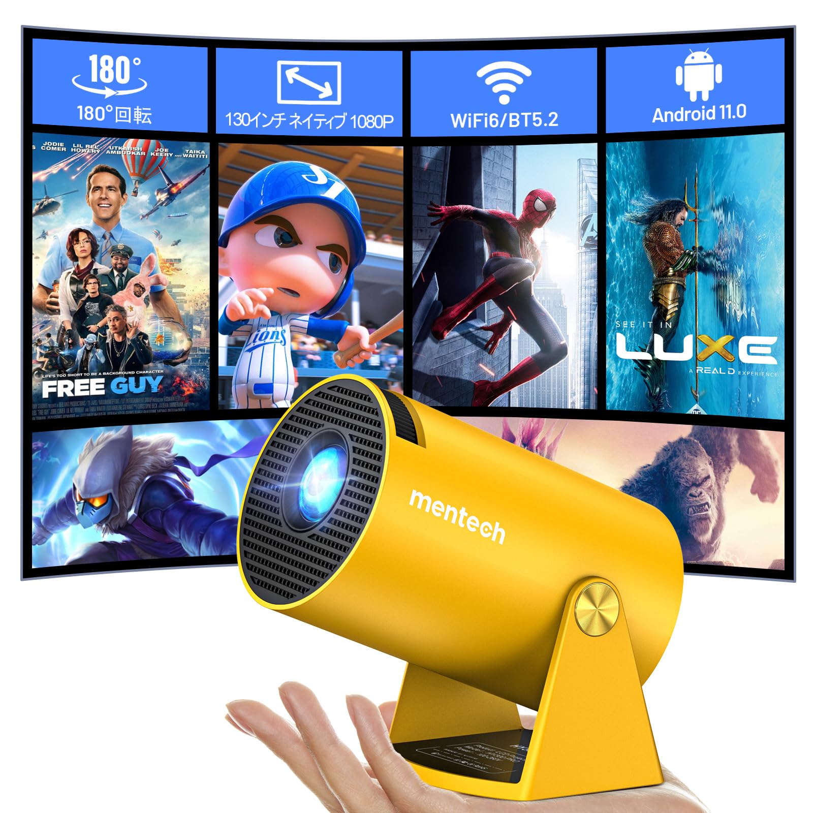 rotating small smart projector with Android TV perfect for home theater 1080P compatible 4K automatic keystone correction function Yellow 180° жовтий
rotating small smart projector with Android TV perfect for home theater 1080P compatible 4K automatic keystone correction function Yellow 180° жовтий