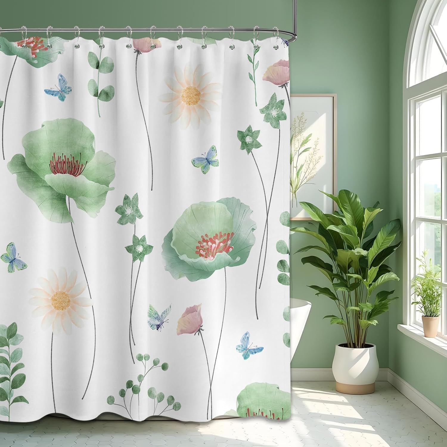 Sage Green Watercolor Flower Shower Curtain Light Green And White Modern Pastel Floral Shower Curtains For Bathroom Decor, Water W60H190(CM)-1 Pcs
Sage Green Watercolor Flower Shower Curtain Light Green And White Modern Pastel Floral Shower Curtains For Bathroom Decor, Water W60H190(CM)-1 Pcs