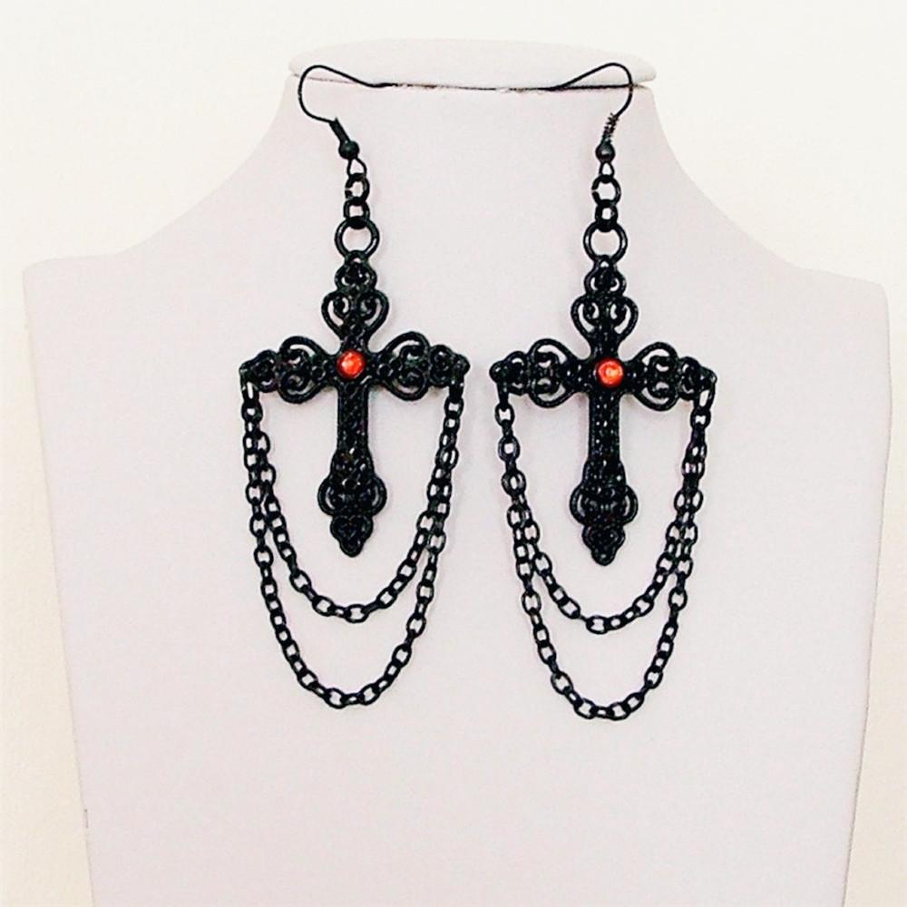 Gothic Punk Exaggerate Red Rhinestone Black Cross Long-chain Tassels Dangle Earrings for Women Halloween Party Creative Jewelry
Gothic Punk Exaggerate Red Rhinestone Black Cross Long-chain Tassels Dangle Earrings for Women Halloween Party Creative Jewelry