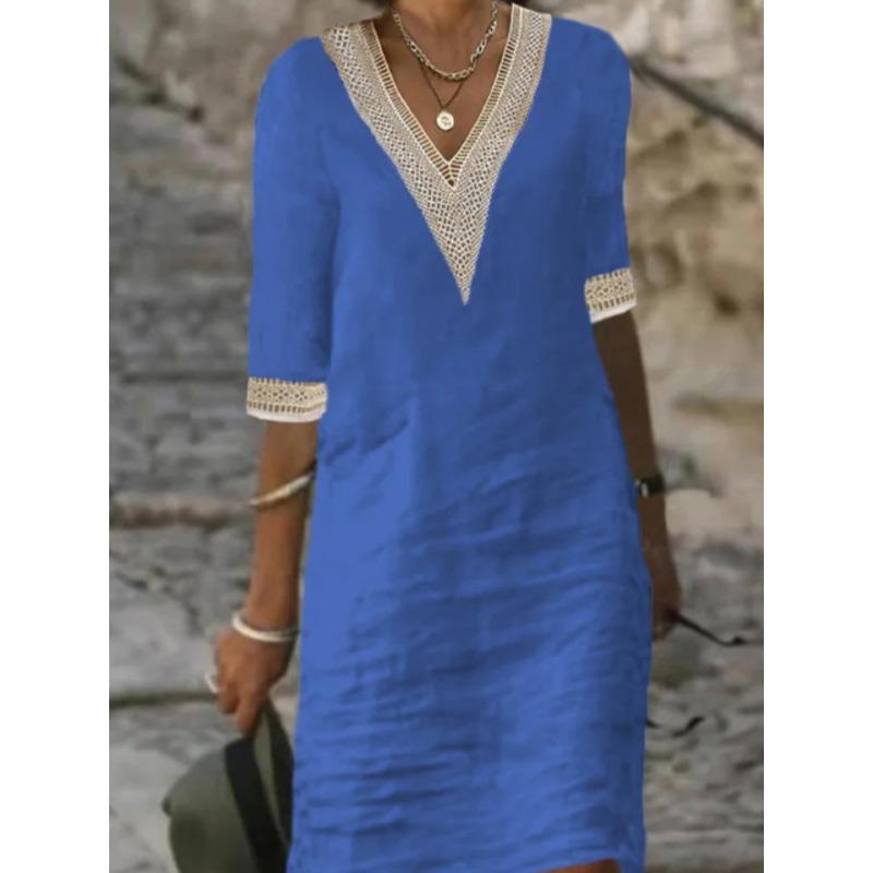 Women s Lace Trim V Neck Half Sleeve Linen Midi Dress Loose Fit Casual A Line Tunic Dress 5XL
Women s Lace Trim V Neck Half Sleeve Linen Midi Dress Loose Fit Casual A Line Tunic Dress 5XL