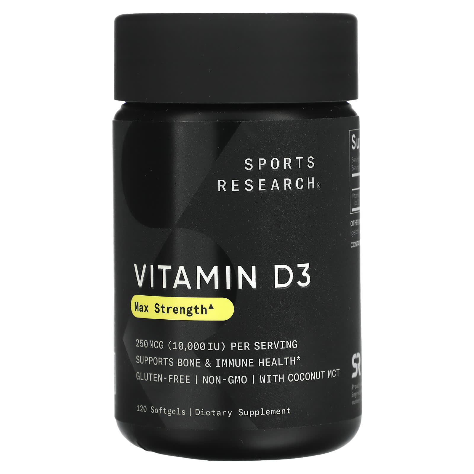Sports Research, Vitamin D3, Max Strength, 250mcg (10,000IU), 120 softgels
Sports Research, Vitamin D3, Max Strength, 250mcg (10,000IU), 120 softgels