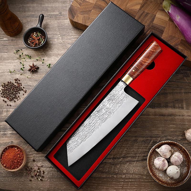 Professional chef knife with box. Kitchen Japanese-style knife. Hand-forged from high-chrome carbon stainless steel Chefs knife
Professional chef knife with box. Kitchen Japanese-style knife. Hand-forged from high-chrome carbon stainless steel Chefs knife