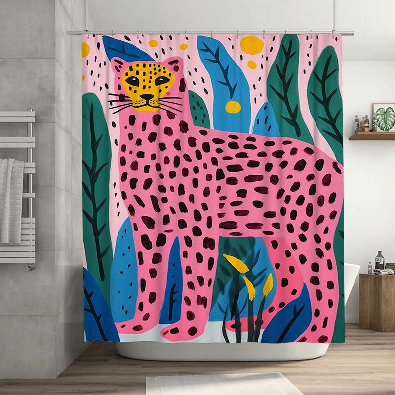 Vibrant Printed Animal Shower Curtain: Leopard Design in Bold Pink with Green Leaves Waterproof Fabric for Bathroom Decorations 90x180cm
Vibrant Printed Animal Shower Curtain: Leopard Design in Bold Pink with Green Leaves Waterproof Fabric for Bathroom Decorations 90x180cm