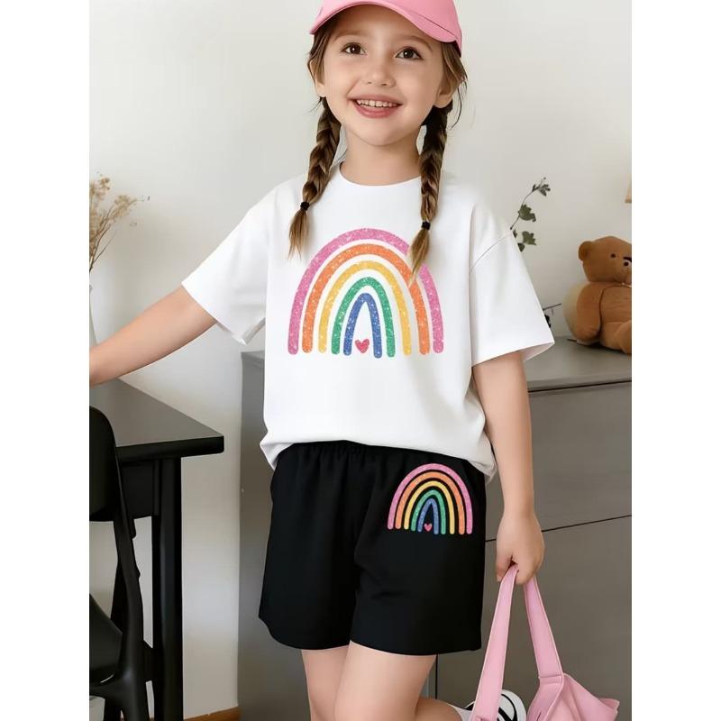 Summer Children s Fun Rainbow Graphic T-Shirt Set Crew Neck Short Sleeves + Elastic Waist Shorts 2PCS Set Casual Girls Clothing 160
Summer Children s Fun Rainbow Graphic T-Shirt Set Crew Neck Short Sleeves + Elastic Waist Shorts 2PCS Set Casual Girls Clothing 160