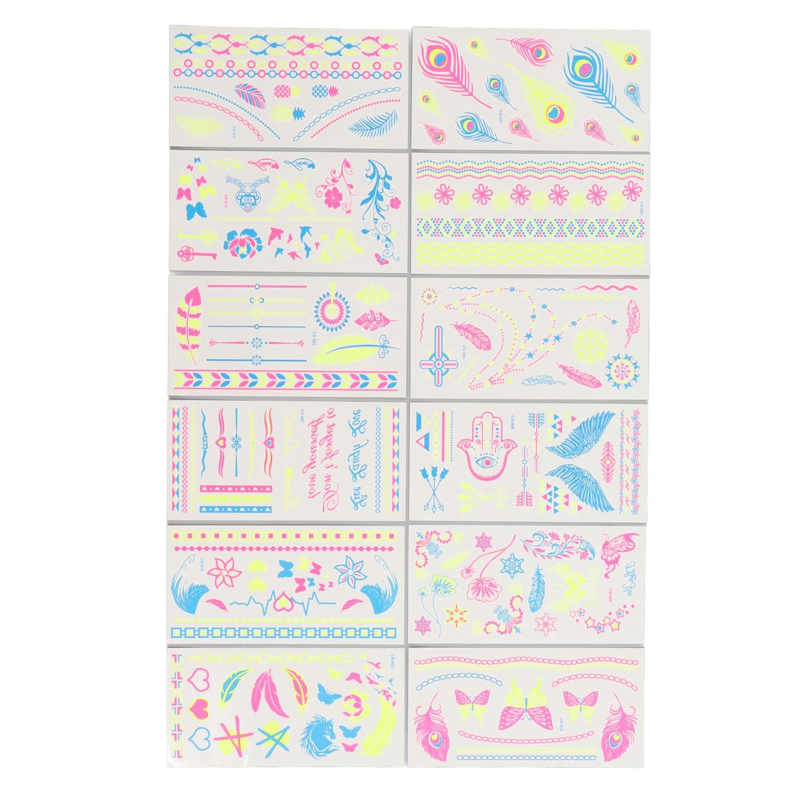 12 Sheets Fluorescent Temporary Tattoos Fake Tattoo Stickers Full Body Available for Party Festival
12 Sheets Fluorescent Temporary Tattoos Fake Tattoo Stickers Full Body Available for Party Festival