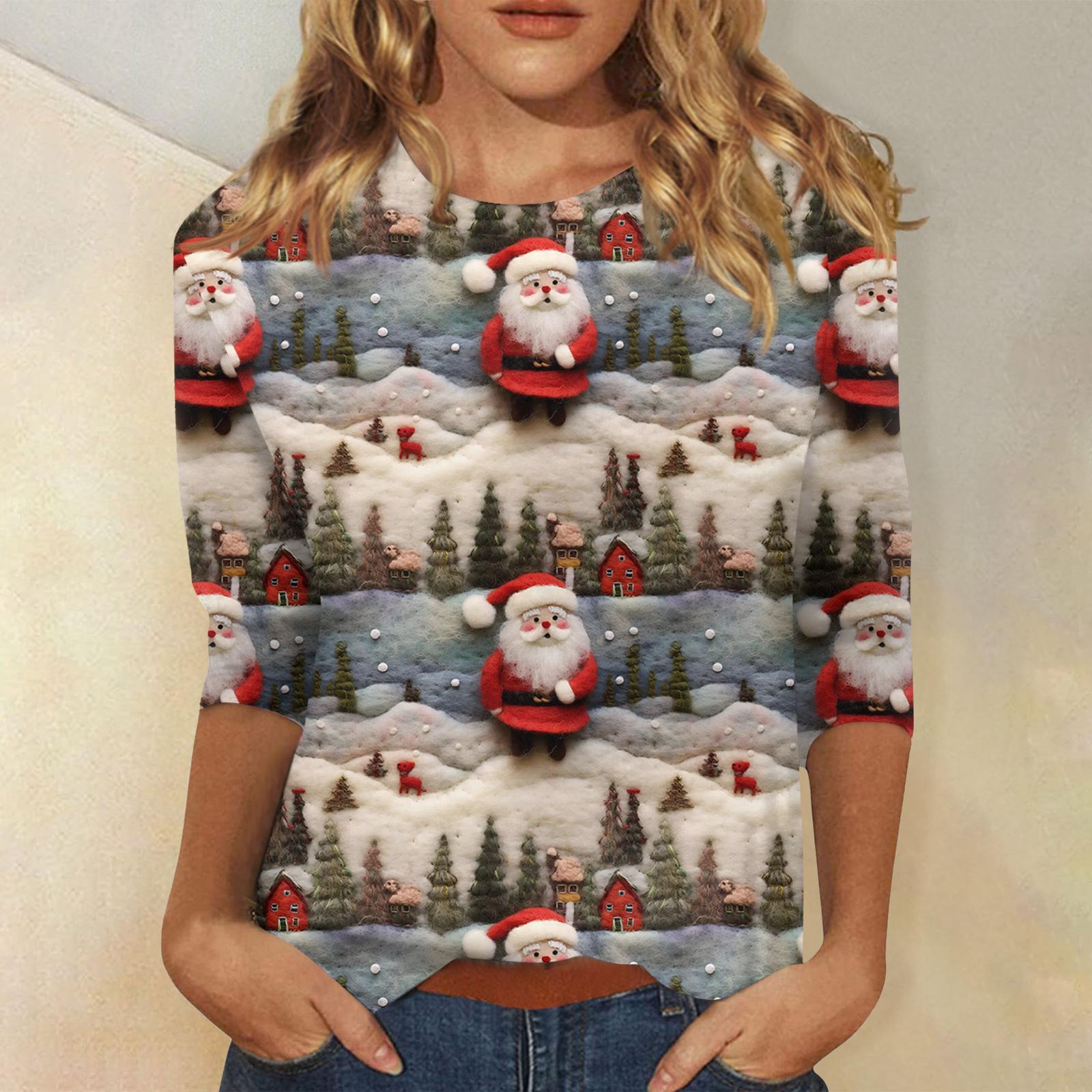 Women s Fashionable Casual Three-Quarter Sleeve Christmas Print Round Neck Top M красный
Women s Fashionable Casual Three-Quarter Sleeve Christmas Print Round Neck Top M красный