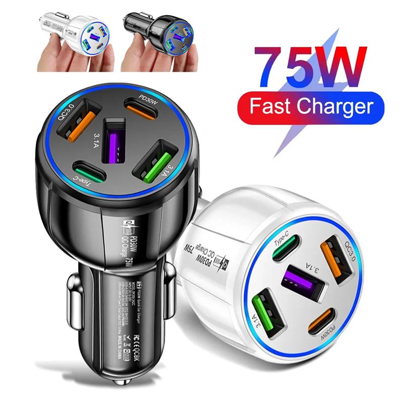 5 Ports 75W USB Car Charger QC3.0 PD Fast Charging 3 USB +2 Type C port Socket Car Phone Chargers Adapter For iphone Xiaomi Huawei Samsung
5 Ports 75W USB Car Charger QC3.0 PD Fast Charging 3 USB +2 Type C port Socket Car Phone Chargers Adapter For iphone Xiaomi Huawei Samsung
