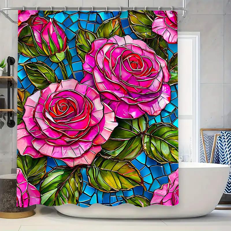 Artistic Glass Rose Shower Curtain: Pink Flowers With Green Leaves Waterproof Fabric For Bathroom Decor W60H190(CM)-1 Pcs
Artistic Glass Rose Shower Curtain: Pink Flowers With Green Leaves Waterproof Fabric For Bathroom Decor W60H190(CM)-1 Pcs