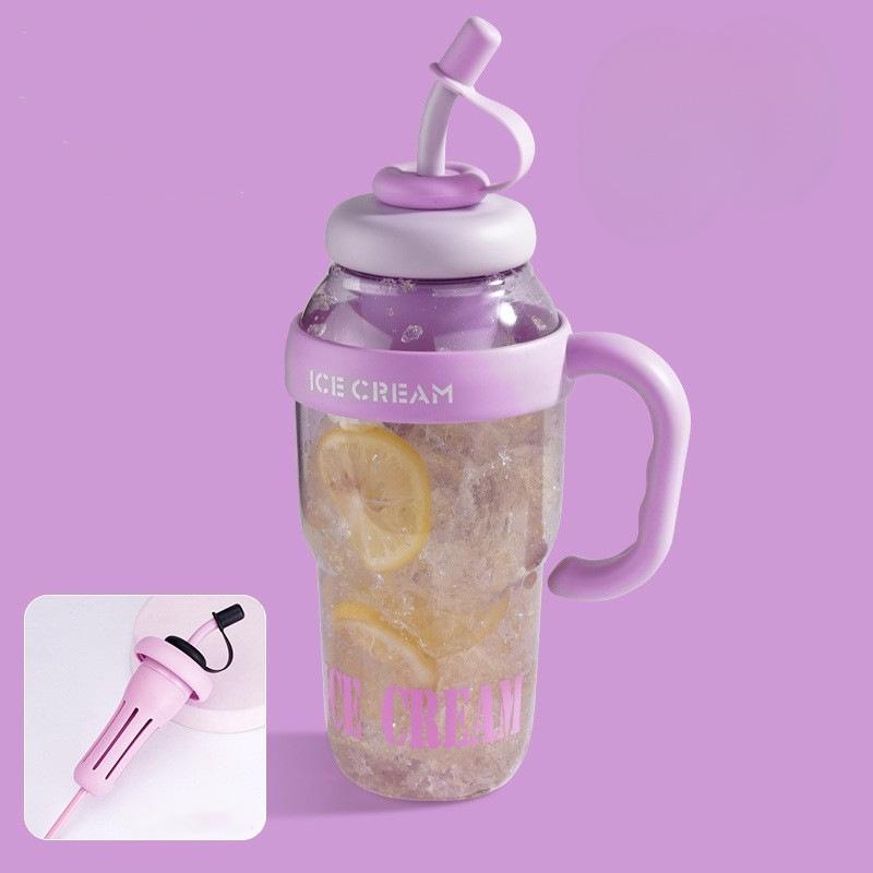 Портативная милая бутылка для воды с ручкой и соломинкой, пластиковая бутылка для воды, герметичная чашка, большая вместимость, спортивная бутылка для воды 1300ml фиолетовый
