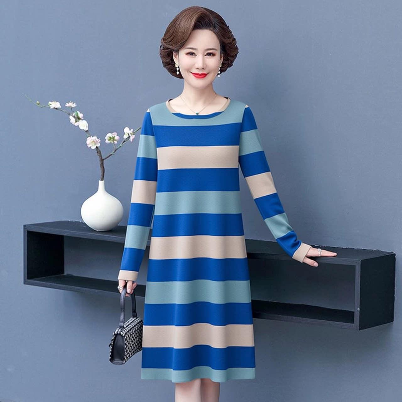 Women s Long Sleeve Striped Slimming Mid-Length Dress, Plus Size, Age-Reducing and Tummy Concealing. Large
Women s Long Sleeve Striped Slimming Mid-Length Dress, Plus Size, Age-Reducing and Tummy Concealing. Large