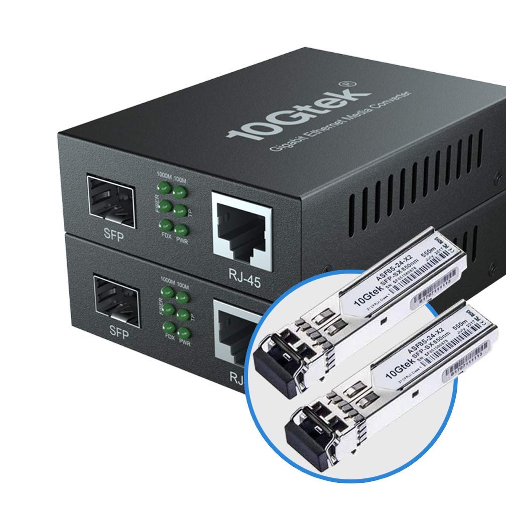 10Gtek Set of 2 Gigabit Optical Media Converter Multimode Dual LC Fiber 1.25Gb/s SFP Module to 10/100/1000Base-Tx with 1000Base-SX SFP (850nm 550m)
10Gtek Set of 2 Gigabit Optical Media Converter Multimode Dual LC Fiber 1.25Gb/s SFP Module to 10/100/1000Base-Tx with 1000Base-SX SFP (850nm 550m)