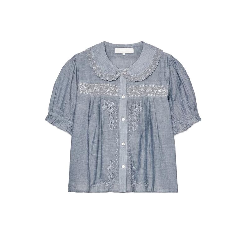 Women s Spring Clothing Minimalist Style Pleated Cuff Flower Embroider Short Sleeve round Lapel Shirt Tops 7521060 Blue L
Women s Spring Clothing Minimalist Style Pleated Cuff Flower Embroider Short Sleeve round Lapel Shirt Tops 7521060 Blue L