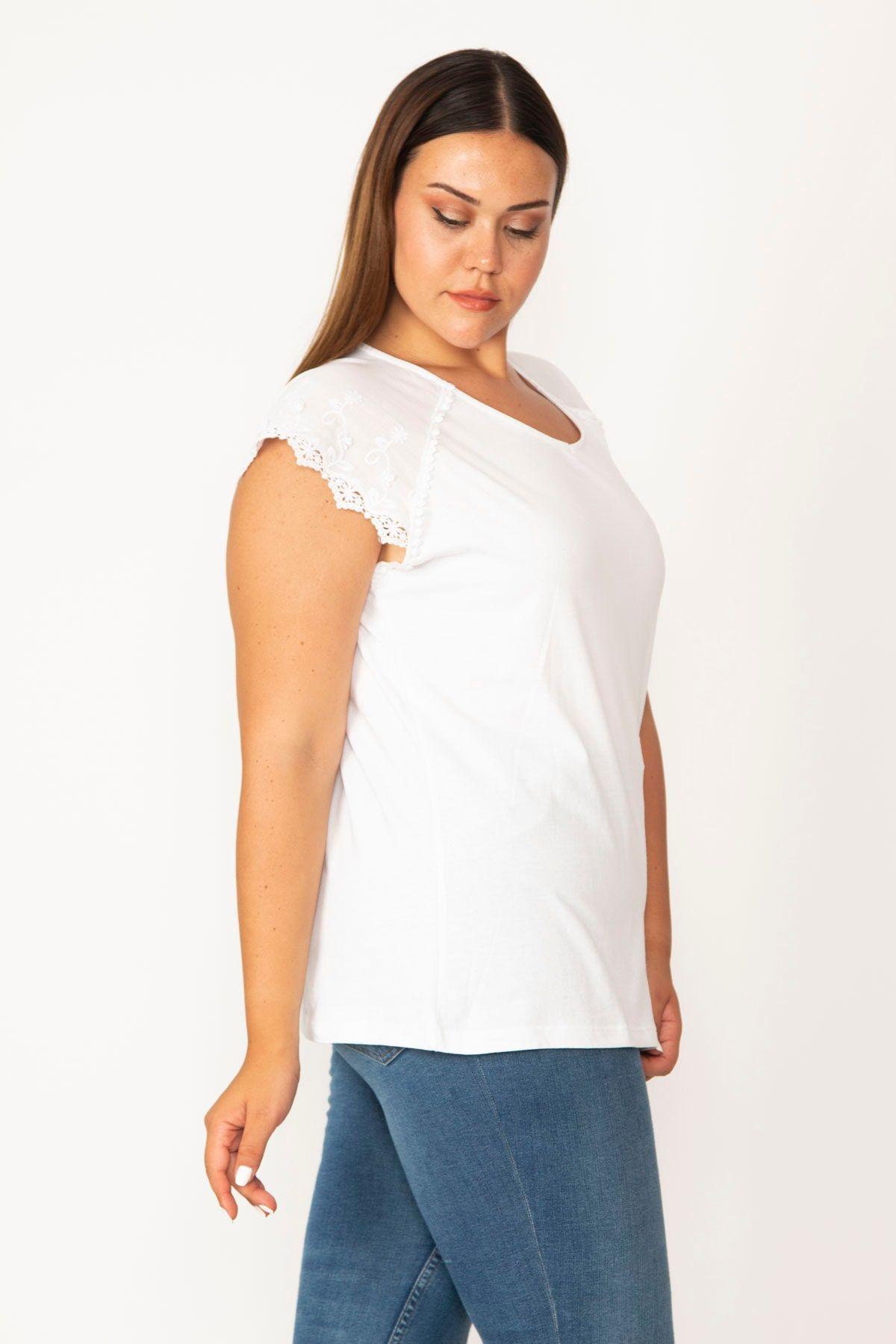 Women s Big Size Blouse Large Size White Raglan Sleeves Cotton Fabric Blouse with Embroidery and Lace Detail XL
Women s Big Size Blouse Large Size White Raglan Sleeves Cotton Fabric Blouse with Embroidery and Lace Detail XL