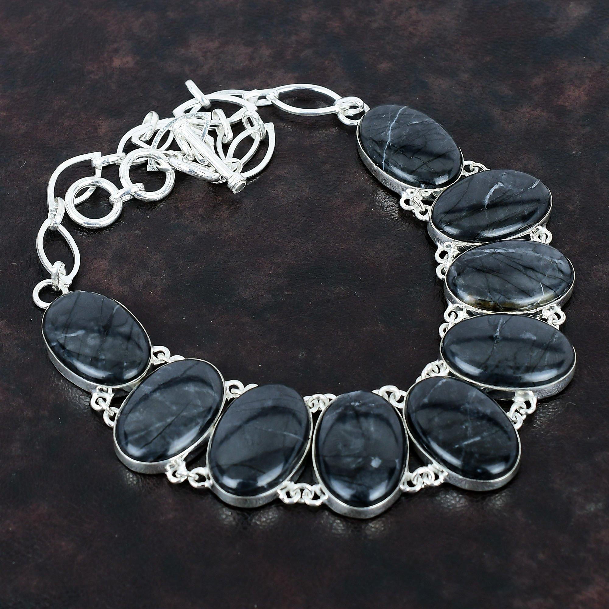 Ожерелье из яшмы Пикассо Ожерелье ручной работы из драгоценного камня Ожерелье из стерлингового серебра 925 пробы Регулируемая цепочка Ожерелье Ювелирные изделия из яшмы Пикассо для подарков Adjustable