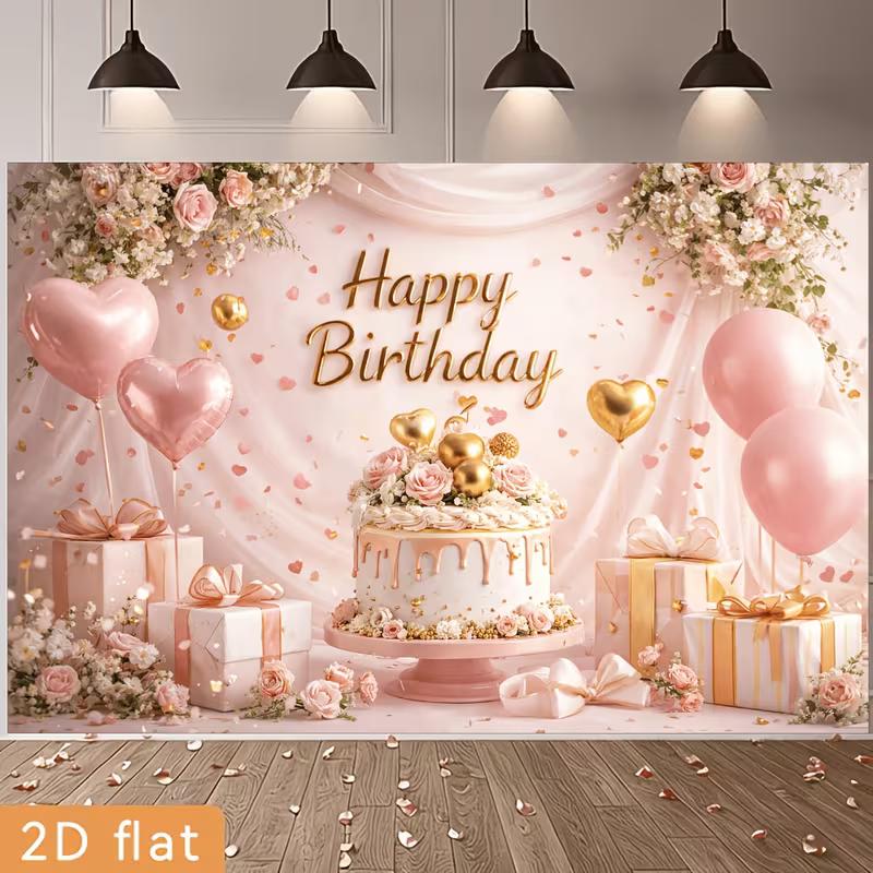 2D Pink Gold Happy Birthday Backdrop Banner for Girls Party 47.2x31.5inch/120*80cm
2D Pink Gold Happy Birthday Backdrop Banner for Girls Party 47.2x31.5inch/120*80cm