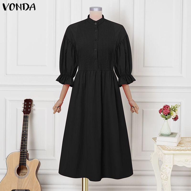 VONDA Женское повседневное свободное длинное платье-свинг с воротником-стойкой, пышными рукавами и плиссировкой на пуговицах 5XL чёрный
VONDA Женское повседневное свободное длинное платье-свинг с воротником-стойкой, пышными рукавами и плиссировкой на пуговицах 5XL чёрный