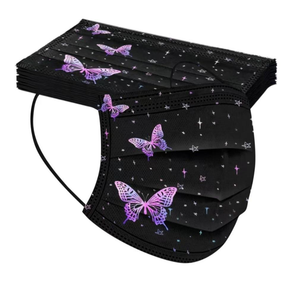 10pcs Colorful Butterfly Print Disposable Face Mask Black Non-woven Fabric Anti Dust Mask Three-layer Breathable
10pcs Colorful Butterfly Print Disposable Face Mask Black Non-woven Fabric Anti Dust Mask Three-layer Breathable