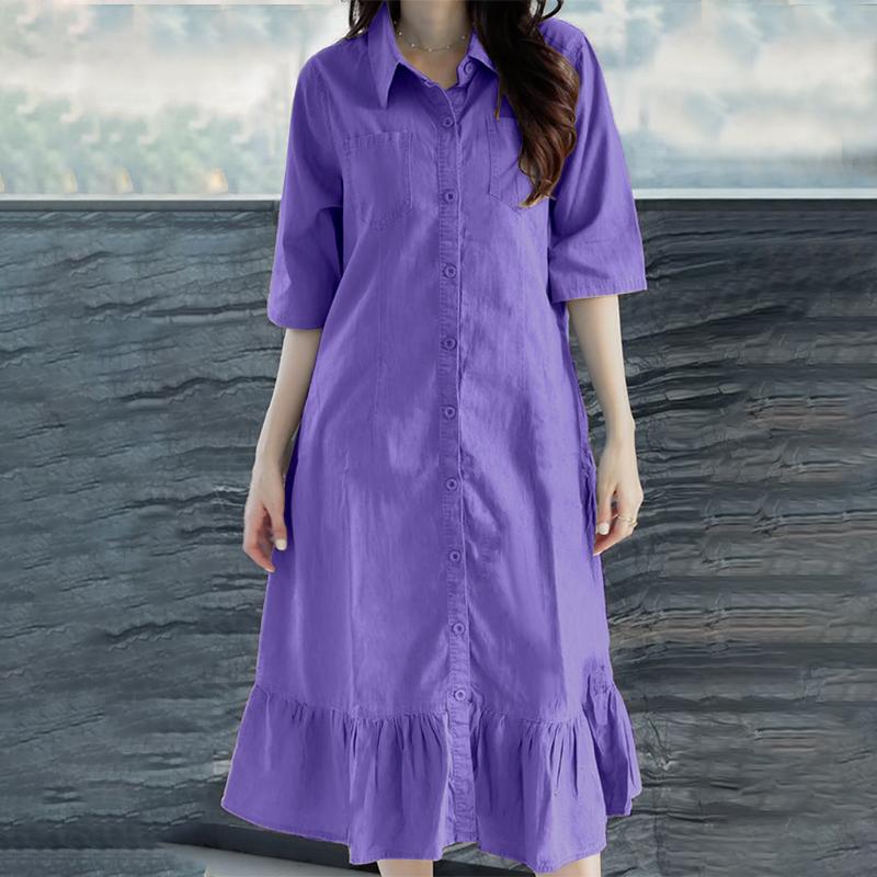 ZANZEA Женское повседневное платье-рубашка с отложным воротником, свободное, с рукавами три четверти 2XL фиолетовый
ZANZEA Женское повседневное платье-рубашка с отложным воротником, свободное, с рукавами три четверти 2XL фиолетовый