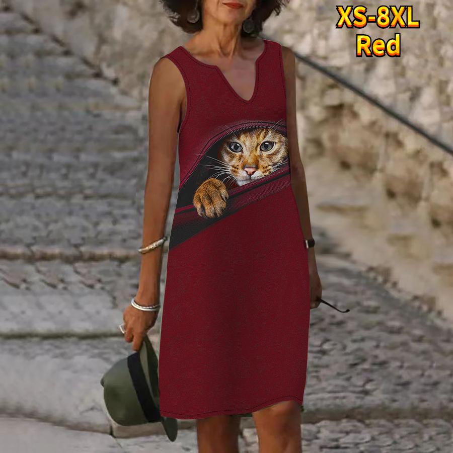 Женское летнее платье с V-образным вырезом «Маленький котенок в кармане» и принтом, повседневное модное платье без рукавов, повседневные свободные сексуальные платья размера плюс XS-8XL M красный
Женское летнее платье с V-образным вырезом «Маленький котенок в кармане» и принтом, повседневное модное платье без рукавов, повседневные свободные сексуальные платья размера плюс XS-8XL M красный