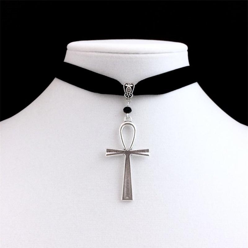 Gothic Velvet Choker Necklace Cross & Ankh Pendant Vintage Dark Style Jewelry for Women Daily & Party Wear Style 2
Gothic Velvet Choker Necklace Cross & Ankh Pendant Vintage Dark Style Jewelry for Women Daily & Party Wear Style 2