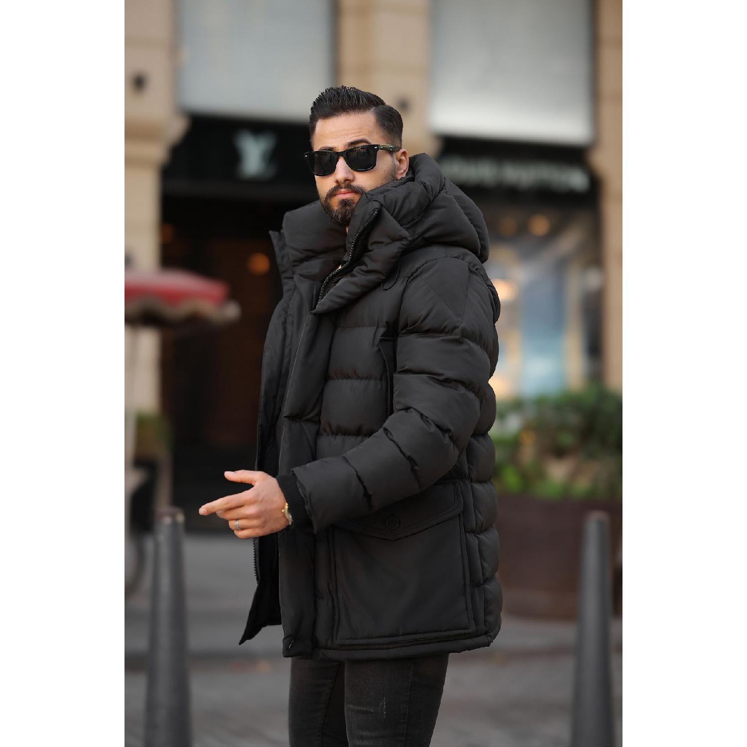 Чоловіче довге зимове пальто з капюшоном і кишенею на сумці S чорний 
Чоловіче довге зимове пальто з капюшоном і кишенею на сумці S чорний