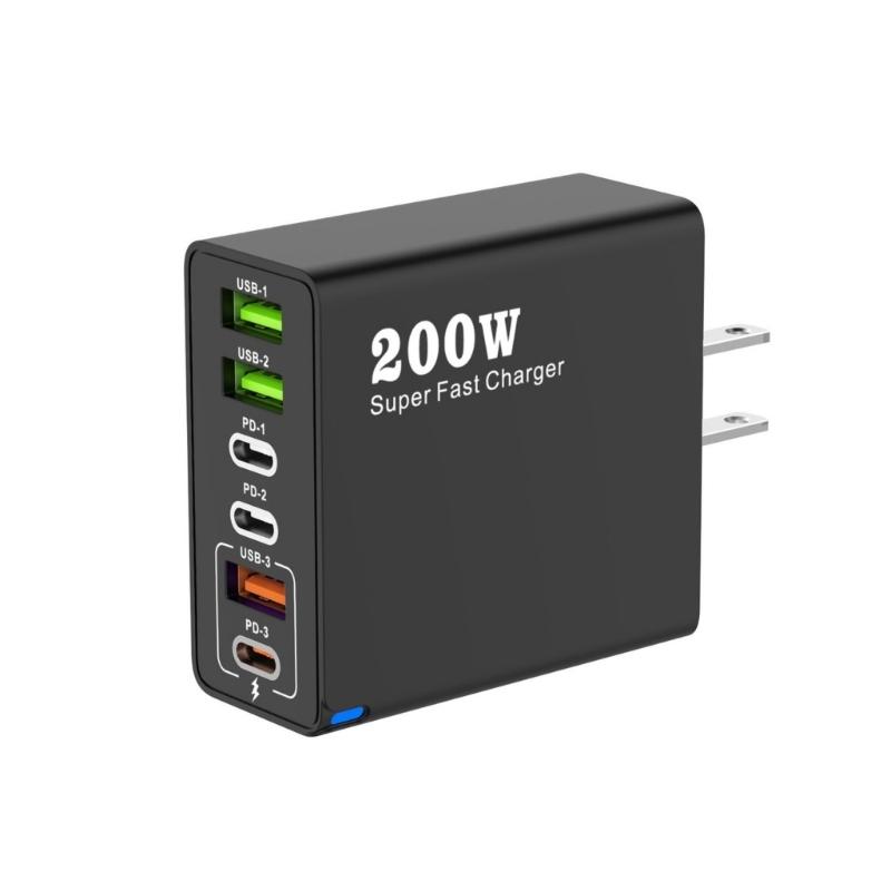 High Power 200W 6 in 1 USB C Charger with 3 USB and 3PD Port Fast Charging Adapter for Quick Charging чорний
High Power 200W 6 in 1 USB C Charger with 3 USB and 3PD Port Fast Charging Adapter for Quick Charging чорний