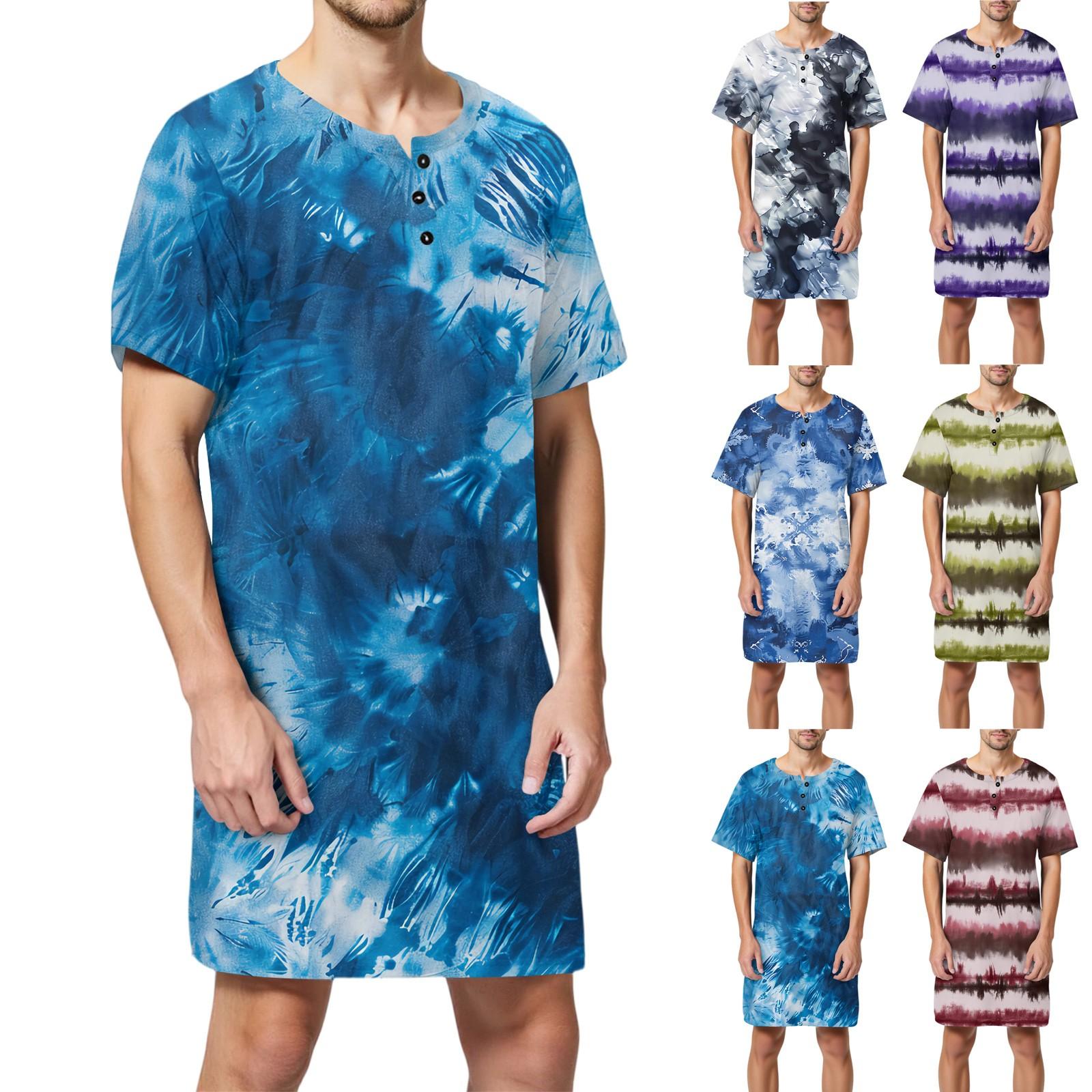 Men s Fashion Printed Cotton Short Sleeve Pajamas Button Collar Long Loose Home Clothes M
Men s Fashion Printed Cotton Short Sleeve Pajamas Button Collar Long Loose Home Clothes M