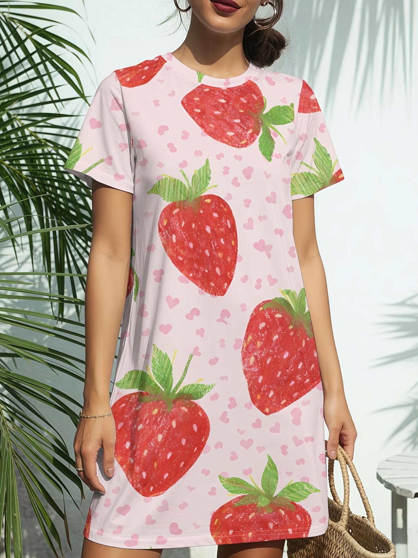 Женское круглое горло короткий рукав платье-футболка Strawberrynew. Трендовая цифровая печать в американском стиле. Повседневный и универсальный для весны и лета. Элеган S дубильная кора
Женское круглое горло короткий рукав платье-футболка Strawberrynew. Трендовая цифровая печать в американском стиле. Повседневный и универсальный для весны и лета. Элеган S дубильная кора
