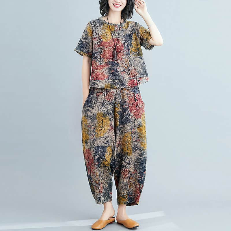 Pants Sets Summer Korean Style Casual Retro Cotton Linen Short Sleeve Printed Shirts Harem Pants Two Piece Sets Women Outfits 2XL дубильна кора
Pants Sets Summer Korean Style Casual Retro Cotton Linen Short Sleeve Printed Shirts Harem Pants Two Piece Sets Women Outfits 2XL дубильна кора