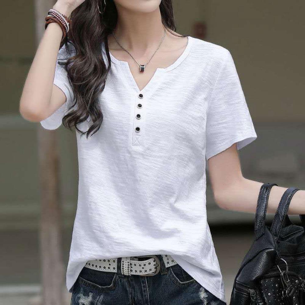 Women V Neck Short Sleeve T-shirt Plus Size Loose Slim Solid Color Simple Korean Style Summer Casual Top M
Women V Neck Short Sleeve T-shirt Plus Size Loose Slim Solid Color Simple Korean Style Summer Casual Top M