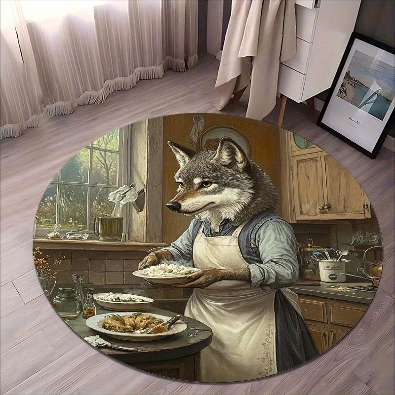 Wolf Chef s Kitchen Flannel-printed round floor mats are slip-resistant Suitable for living room bedroom terrace garden carpets 60cm
Wolf Chef s Kitchen Flannel-printed round floor mats are slip-resistant Suitable for living room bedroom terrace garden carpets 60cm
