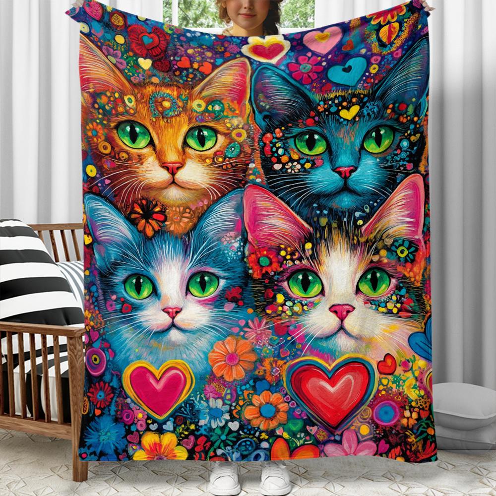 Colorful Cats Art Psychedelic Pattern Heart Flowers Fleece Blanket Vibrant Abstract Design Soft Cozy Throw Home Decor Artistic 130x150cm
Colorful Cats Art Psychedelic Pattern Heart Flowers Fleece Blanket Vibrant Abstract Design Soft Cozy Throw Home Decor Artistic 130x150cm