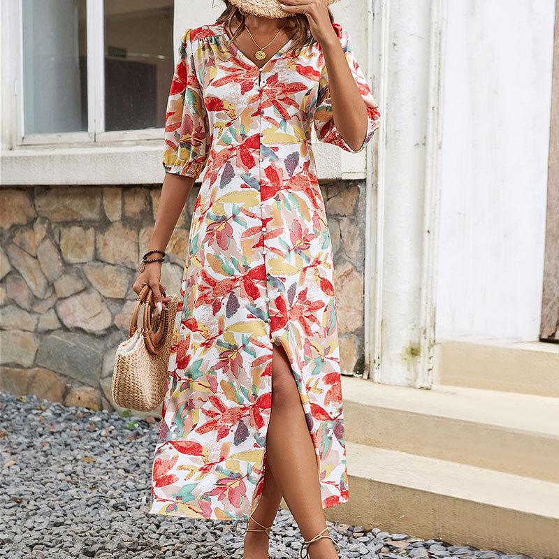 Button A-line dress V-neck floral print dress XL
Button A-line dress V-neck floral print dress XL