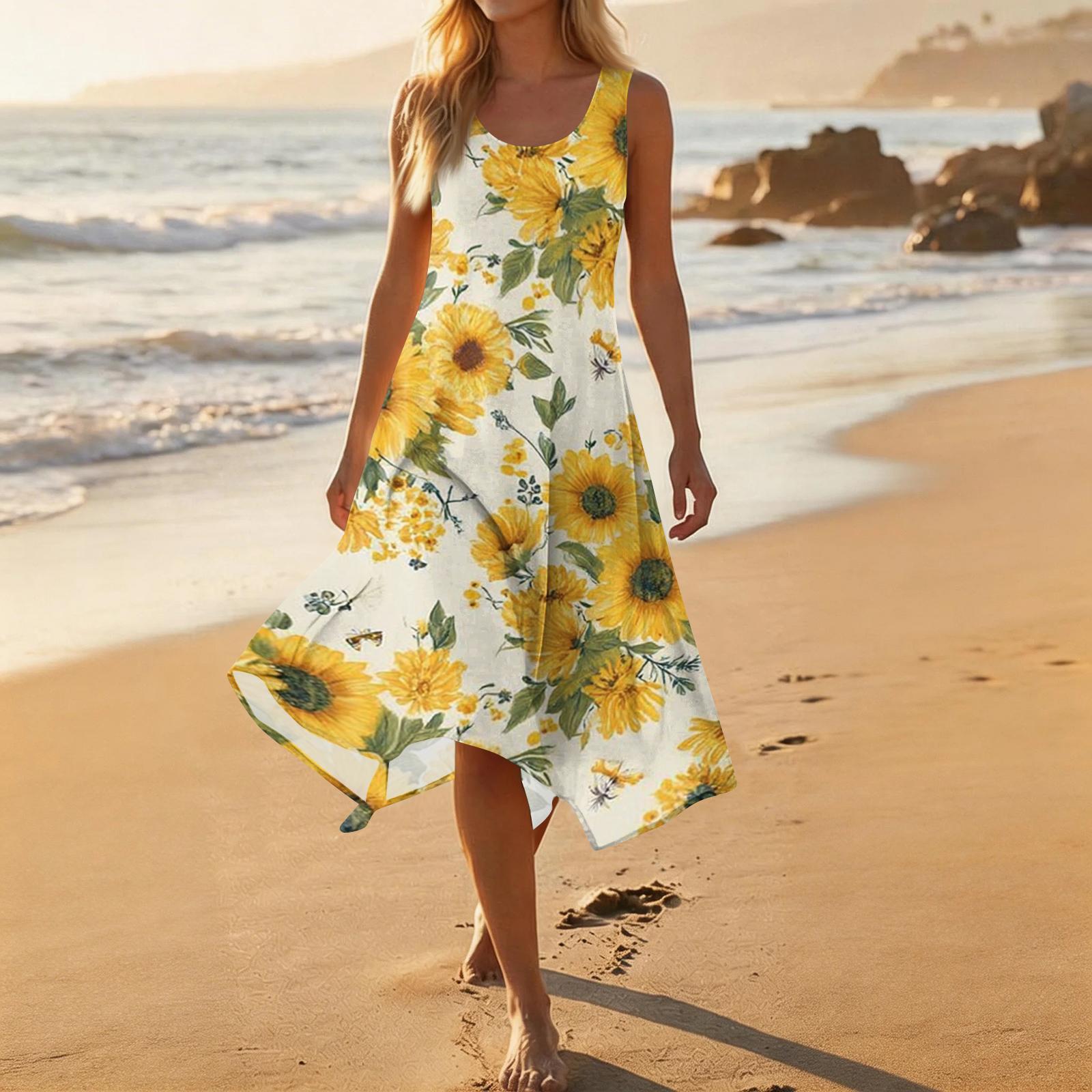 Sleeveless Floral Print Midi Dress for Women Casual Fit and Flare Summer Sundress Soft Lightweight Fabric Handkerchief Hem XL жовтий
Sleeveless Floral Print Midi Dress for Women Casual Fit and Flare Summer Sundress Soft Lightweight Fabric Handkerchief Hem XL жовтий